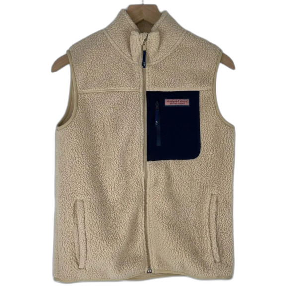 Vineyard Vines Fleece Outdoor Vest Ivory Size Large - Picture 1 of 6